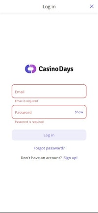 Casino Days login form