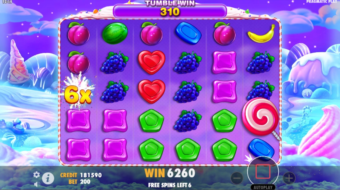 weet Bonanza slot machine with 6x multiplier and candy-themed symbols during free spins. weet Bonanza slot machine with 6x multiplier and candy-themed symbols during free spins.