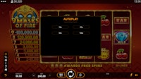 9 Masks of Fire autoplay menu with credit of 80 and maximum bet selected.