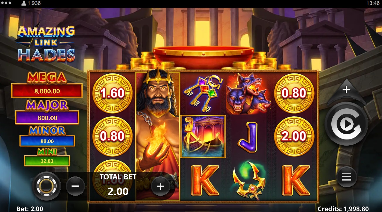 Amazing Link Hades slot screen with bonus coins and total bet of $2.00. Amazing Link Hades slot screen with bonus coins and total bet of $2.00.
