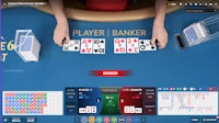 Baccarat 6 result screen showing Q-3-Q banker win over A-10-K player hand