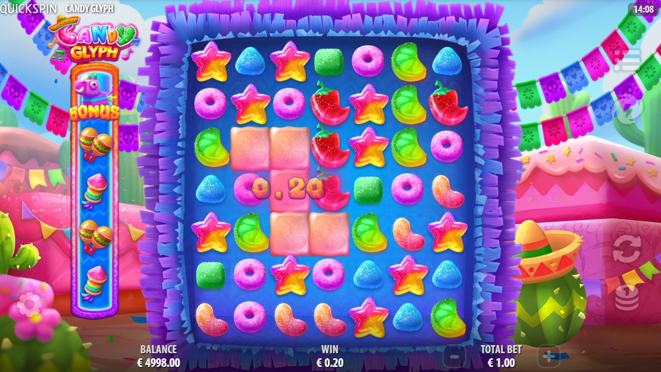 Candy Glyph slot interface showing balance and bet options Candy Glyph slot interface showing balance and bet options