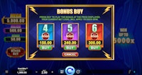 Bonus Buy feature in Gold Blitz online slot offering three tiers of bonus rounds