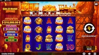 Gold Rush Express online slot with mining-themed symbols and $2 total bet active.