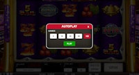 Super 50 stars slot autoplay menu with game count options from 5 to 100 over Super Stars reels.