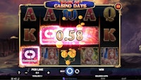 Book of Casino Days slot screen showing a win and a 0.58 payout.