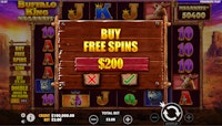 Buffalo King slot popup offering free spins for $200 