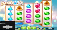 Dazzle Me slot game showing autoplay menu, dazzling symbols, and level 9 bet settings.