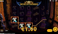 Devil’s Number reels showing €1.60 win on K symbol combo.