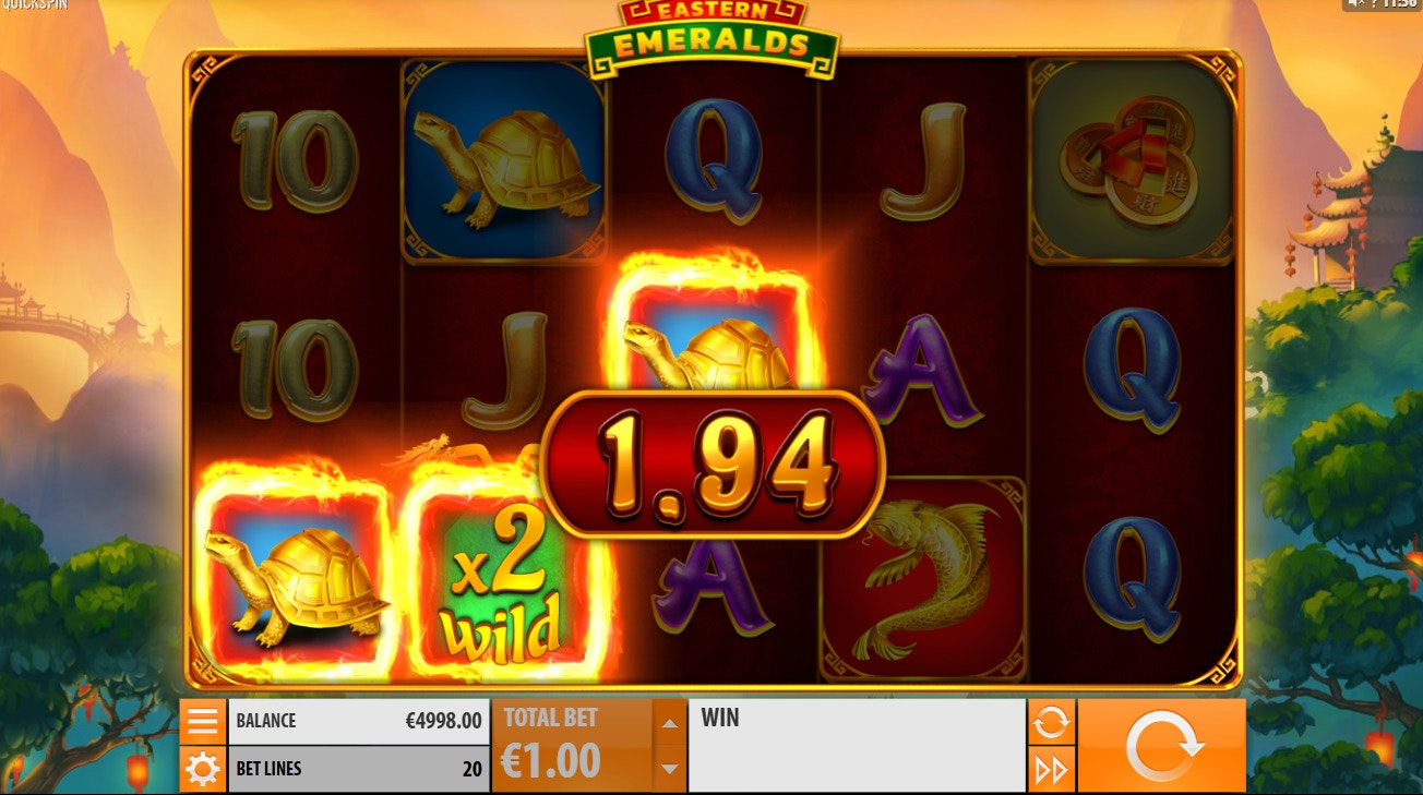 Eastern Emeralds win screen with golden turtle and flaming frames. Eastern Emeralds win screen with golden turtle and flaming frames.