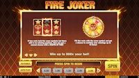 Fire Joker slot explains respin and multiplier up to 10x for matching reels.