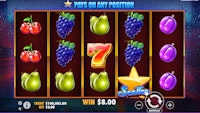 Super 7s slot game interface with scatter star and fruits.
