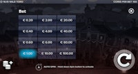 Wild Toro betting options menu with adjustable stake values.