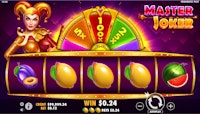 Master Joker slot game featuring lemons, plum, and watermelon on a win of $0.24.