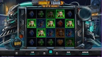 Money Train 3 online slot reels showing green symbol cluster.