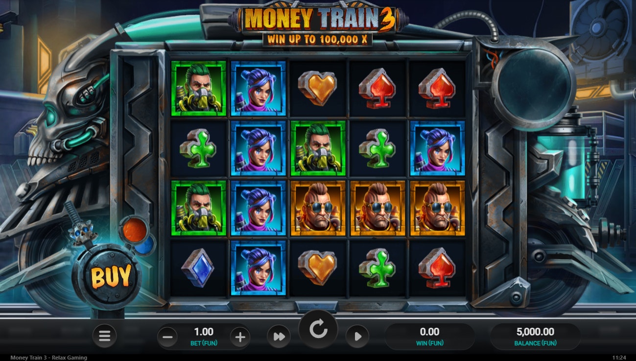 Money Train 3 slot base game with bonus buy and 100,000x win potential. Money Train 3 slot base game with bonus buy and 100,000x win potential.