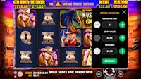 Mustang Gold slot with betting menu open, showing $0.75 total bet and coin value $0.01.