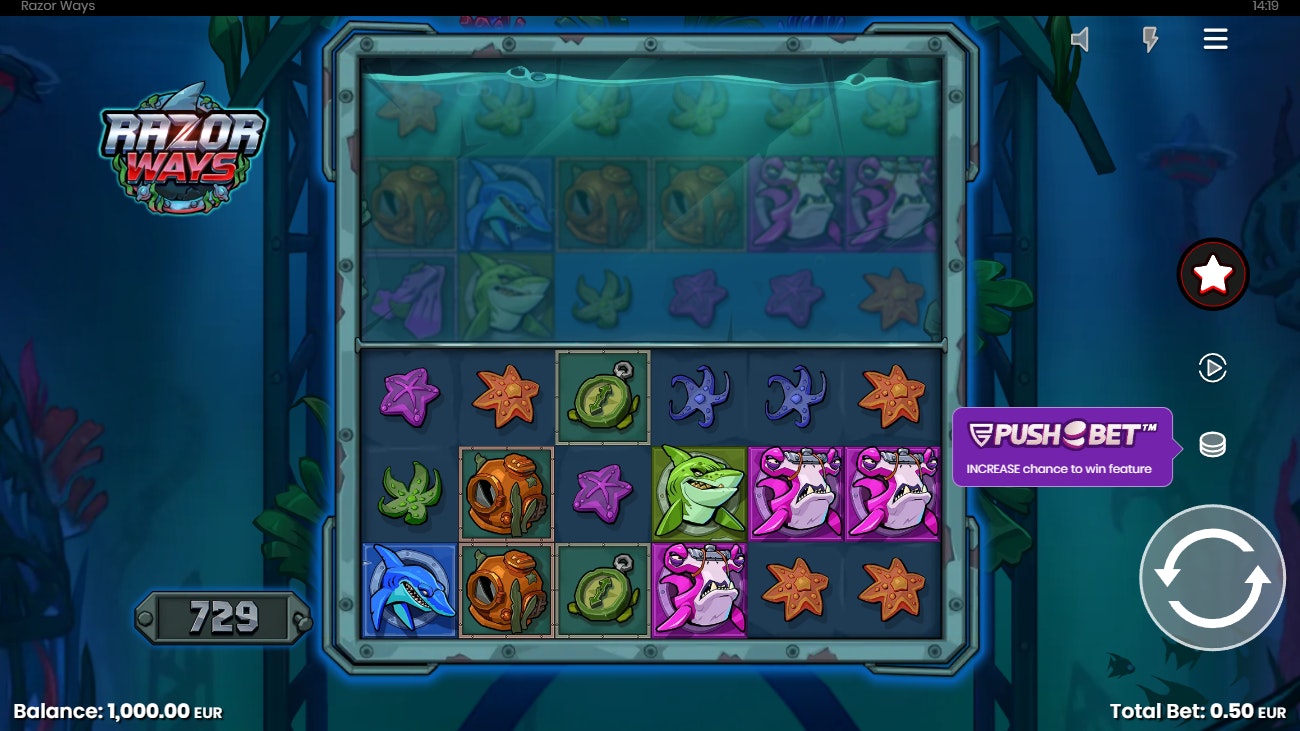 azor Ways slot gameplay with ocean-themed reels and 729 win ways active. azor Ways slot gameplay with ocean-themed reels and 729 win ways active.