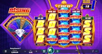 Rising Rewards online slot with bright wild symbols and bonus wins.