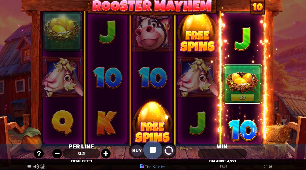 Rooster Mayhem is an online slot game developed by Push Gaming that features a quirky farmyard theme. Rooster Mayhem is an online slot game developed by Push Gaming that features a quirky farmyard theme.