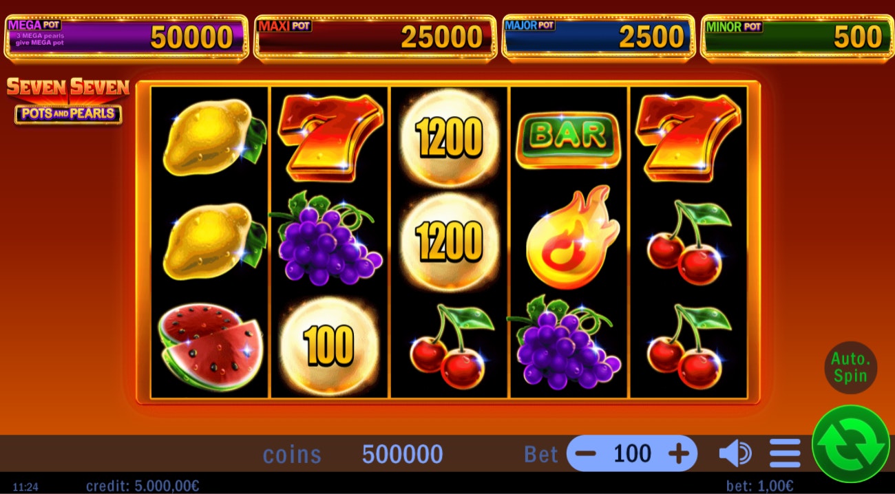 Seven Seven Pots and Pearls game showing Mega Pot at 50,000 and rich reels. Seven Seven Pots and Pearls game showing Mega Pot at 50,000 and rich reels.