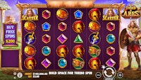 Sword of Ares slot game interface featuring scattered symbols and colorful ancient-themed reels.