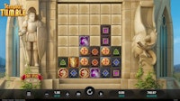 Templar Tumble gameplay with tumbling medieval icons and scattered tiles.