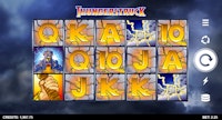 Thunderstruck game interface with cracked stone reel symbols.