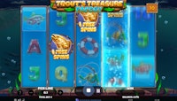 Trout’s Treasure Payday slot shows 2 Free Spins symbols and spinning last reel.
