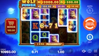 Wolf Power Megaways slot win with glowing wolves and €6.71 payout.